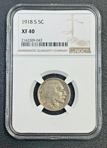 1918 S Buffalo Nickel NGC XF 40 Low Mintage, Semi-Key Date, Problem Free Coin - Picture 1 of 5