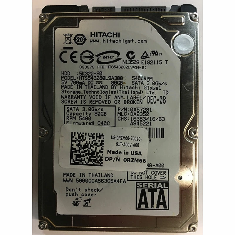 0A57281 - Hitachi 80GB 5400 RPM SATA 2.5" HDD - Image 1 of 1