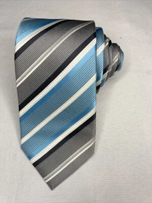 Kenneth Cole Reaction Corbata Azul Gris Rayas Seda Hombre Corbata Foto 1 de 4
