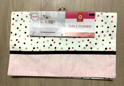 NEW  Table Runner  14” x 72”   Polka Dots   100% Cotton   Contrasting Edging - Image 1 of 4
