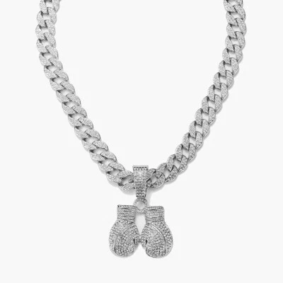 Luvas de boxe geladas hip hop pingente colares corrente cubana cristal joias da moda - Imagem 1 de 4