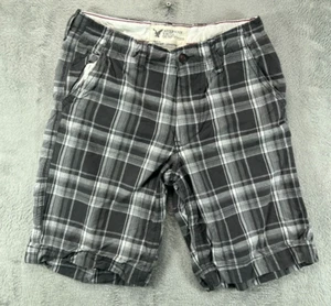 American Eagle Mens 32 Shorts Longer Length Gray Plaid Act 34 Chino 11" Inseam - Picture 1 of 10