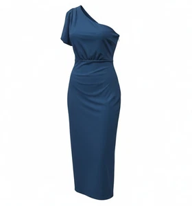 Nuevo con etiquetas Vestido de Noche Lulus Talla S Verde Azulado Un Hombro Manga Abullonada Columna Midi con abertura - Imagen 1 de 3