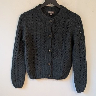 J. Cárdigan Crew Point Sur de lana verde azulado Mohair Pointelle XS Foto 1 de 4