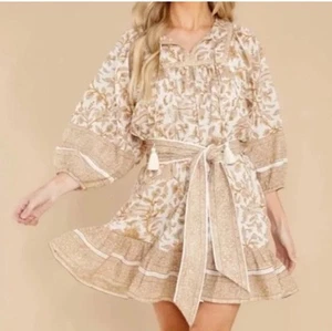 Cleobella Magdalena Mini Dress Autumn Block Print Beige Floral Small XS $198 - Picture 1 of 12