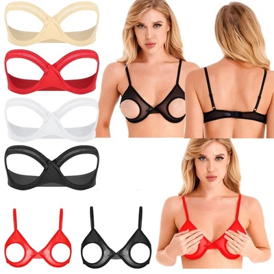 Womens See Through Open Cup Bra Strapless Push Up Unlined Bra Lingerie Tube Tops - Image 1 of 2
