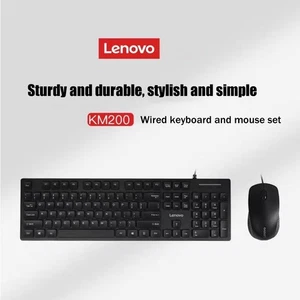 Original Lenovo KM200 Wired USB Keyboard Mouse Set For PC Laptop Office Home - Afbeelding 1 van 10