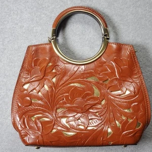 Patricia Nash Aria Tooled Leather Crossbody Shopper Bag Tan Gold - Picture 1 of 17