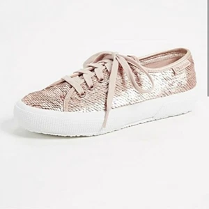 SUPERGA Womens Rose Gold Sequins Lace up Shoe size 36/6 - Picture 1 of 7