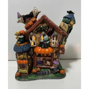 SPOOKY HOLLOW Toy Shop beleuchtetes Porzellan Halloween Dorf Vintage Kordelbox - Bild 1 von 6