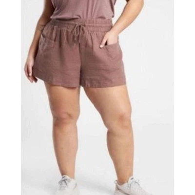 Athleta Cabo льняной 4» короткий размер 12 эластичный шнурок талии карманы очаг роза - Изображение 1 из 4