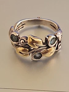 VINTAGE BARBARA BIXBY STERLING SILVER 18K YELLOW GOLD VINE WITH CLEAR CZ RING - Picture 1 of 9