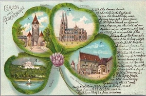 C1900s GRUSS AUS REGENSBURG Alemania Saludos Postal Multi-Vista Trébol de 4 Hojas - Imagen 1 de 2