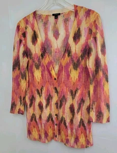 Ann Taylor Damen Seide Knopfleiste V-Ausschnitt Cardigan Pullover Orange Multi Gr. M - Bild 1 von 6