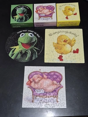 Lot of 3 Vintage Mini Puzzles Springbok Kermit Frog/Duckling/Pig Indulge - Image 1 of 4