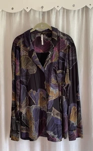 SOMA Cool Nights Pyjama-Oberteil mit Kerbkragen schwarz bunt Ginkoblatt neu ohne Etikett PJ - Bild 1 von 7