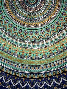 Mantel redondo de algodón con patrón geométrico 90" x 90" multicolor - Imagen 1 de 2