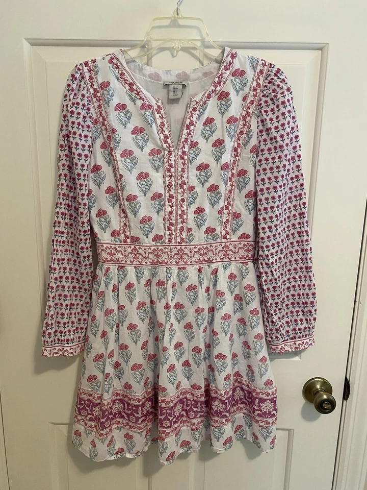 Haute Hippie Pink & White Floral Cotton Lined Boho Dress, Size Small - Image 1 of 4