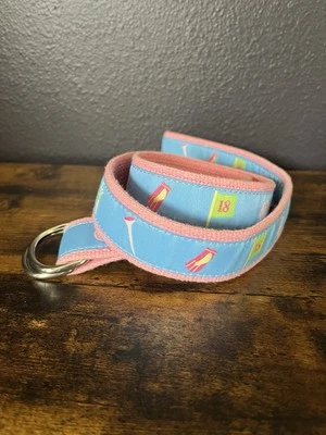 Cinturón Douglas Paqueta Cinta Lona D Anillo GOLF Azul Rosa Talla Mediana Preppy Foto 1 de 4