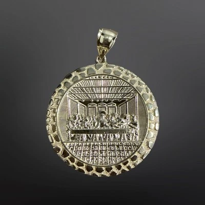 10KT Yellow Gold Nugget Last Supper Round Pendant , Brand New 10KT Gold Pendant - Image 1 of 4