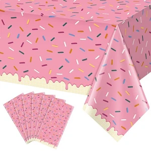 6Pcs Sprinkle Donut Tablecloth, Pink Ice Cream Table Cloth Disposable Plastic... - Picture 1 of 7