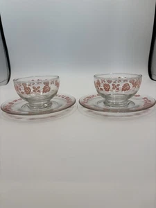 Juego De Colección De 2 Tazones Y Plato Sherbet Hazel Atlas Rosa Grosella MCM - Imagen 1 de 6