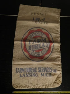 Vintage Farm Bureau Guaranteed Certain Seed Lansing, MI Canvas Bag 28" x 15" - Picture 1 of 5