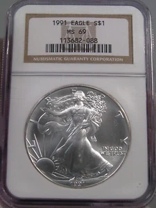 Mejor Fecha Bu 1991 Plateado American Eagle NGC MS69. #25 - Imagen 1 de 10