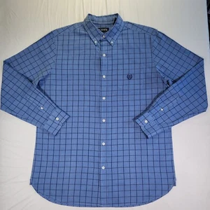 Chaps Mens Shirt Easy Care Twill Size Large Button Up Long Sleeve Windowpane - Picture 1 of 16