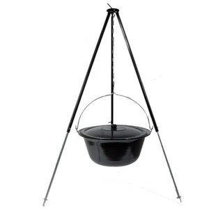Orig. Ungarischer Gulaschkessel 30L Deckel Emaille Dreibein Teleskop 90 - 145 cm - Bild 1 von 10