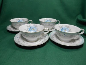 Noritake 4 Coffee Cups and Saucers Louise Blue Floral #5204 - Picture 1 of 9