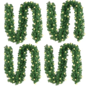 4Pcs 10FT Prelit Christmas Garland with Lights,Timer,Waterproof Battery Lighted - Picture 1 of 7