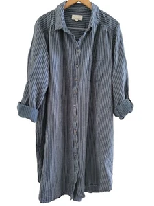 Anthropologie A+ Blue White striped Shirt dress size 2XL Preppy Coastal No Belt - Picture 1 of 11