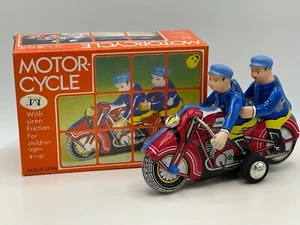 Tin Friction Toy Police Motorcycle w/ 2 Policemen MF162 6" China - Picture 1 of 8