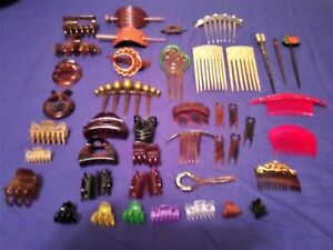 SALE! VTG 46 Piece Lot Of Hair Combs/Picks/Clips Various Materials