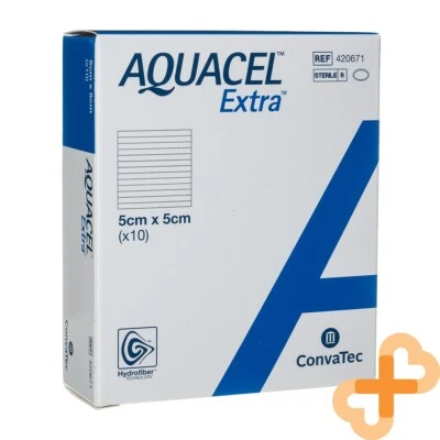 CONVATEC AQUACEL EXTRA Bandage 5x5 cm 10 Pcs. Non-adhesive for Exuding Wounds - Image 1 of 4