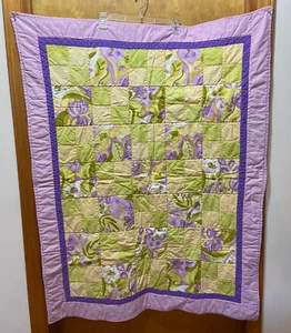 Baby Toddler Girl Purple Patch Work Quilted Cotton Blanket Large 36" by 48" - Picture 1 of 4