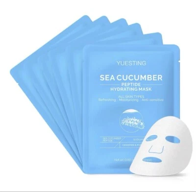 Natural Hydrating Face Mask pack of 6 Cucumbers peptides Hyaluronic acid Korean  - Image 1 of 4