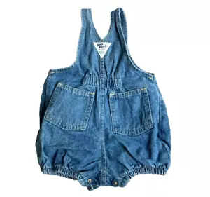 VTG OshKosh B'gosh Overalls Baby 3-6 Months Blue Denim Vestbak Shortalls Unisex - Picture 1 of 8