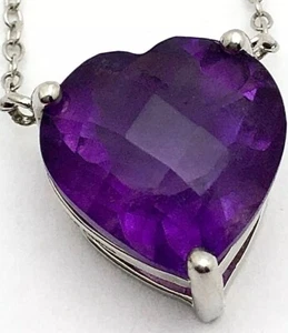Rare PURPLE TOPAZ HEART Pendant 925 Sterling Silver 17” Chain Vintage🔥!SALE!🔥 - Picture 1 of 12