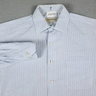 Tommy Bahama Shirt Mens 16 White Blue Striped Dress Button Up Long Sleeve * - Image 1 of 4