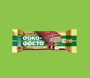 Oblea de chocolate con leche griega Chocofreta con nueces trituradas, 10 x 38 g (1,3 oz) - Imagen 1 de 3