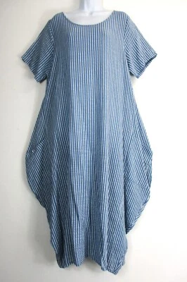 PLUS SIZE LAGENLOOK 80% COTTON 20% LINEN STRIPY SUMMER WEIGHT DRESS SIZE 16-20 - Image 1 of 4