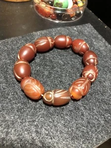 Hand carved Cicada Agate Buddhist prayer bead bracelet - Picture 1 of 4