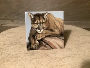 ACK DECORATIVE ART TILE NEW HAND PAINTED ON STAND ADULT LION 4" X 4" GREAT GIFT - Picture 1 of 7