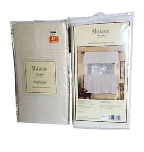 2 Bett Bath & Beyond Maison Chateau Ebenen Paar Leinen Vorhänge Elfenbein 60" B x 45" L - Bild 1 von 7