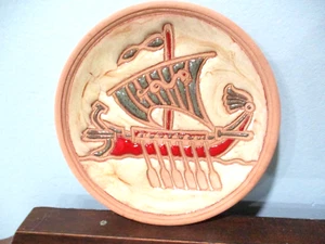 Bonis Pottery Handmade Viking Vessel Ship Plate, Rhodes Greece 4.75'' Hand Made - Picture 1 of 6