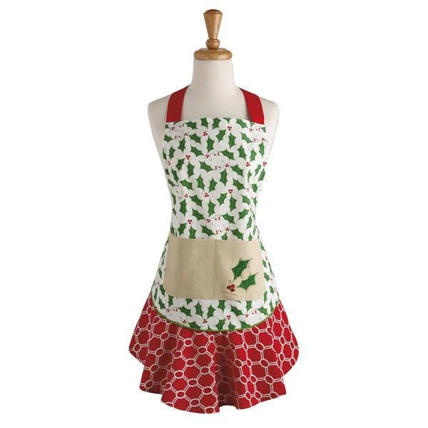 NWT DII 100% Cotton Adult size Green Red White HOLLY JOLLY CHRISTMAS APRON