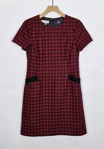 HOBBS BLACK RED CHECK WOOL MOON FABRIC SHORT SLEEVES SHIFT DRESS SIZE 12 - Picture 1 of 14