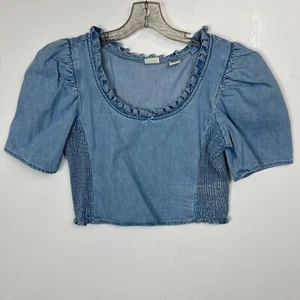 Levis Womens Denim Cropped Top Light Wash Puff Sleeve Size Medium NWOT - Picture 1 of 9